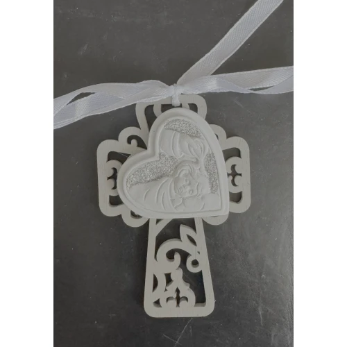 OFFERTA - CROCE IN LEGNO CON GESSO BATTESIMO BOMBONIERA