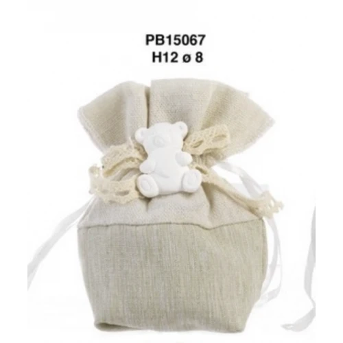 SACCHETINO CONFETTI 12 CM. STOFFA/ORSO CON GESSETTO