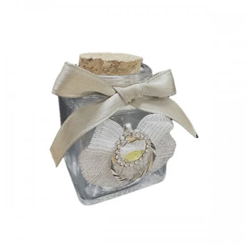 OFFERTA - BARATTOLO VETRO PER CONFETTI CON FEDI MATRIMONIO