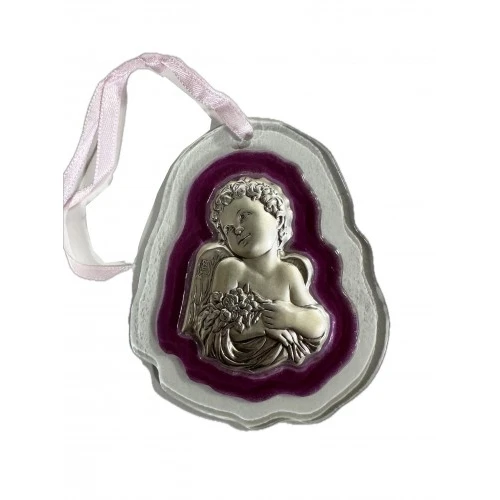 Quadretto con Angioletto cm. 9x10 violet - Offerta Bomboniere