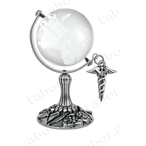 Globo terrestre in vetro e caduceo Lurea in Medicina e Farmacia