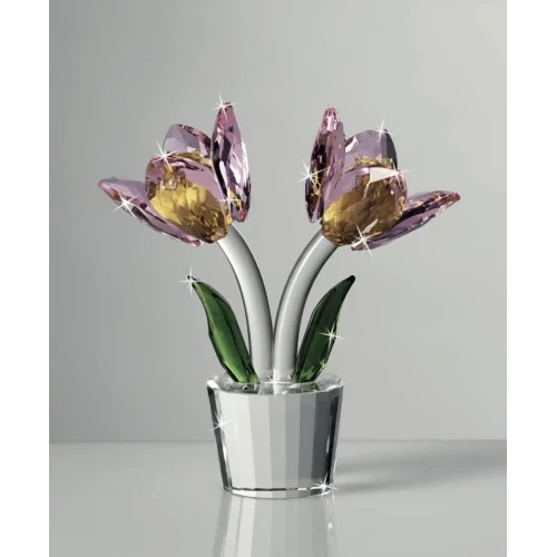 PIANTINA IN CRISTALLO CON COPPIA FIORI LILLA CM.15 RANOLDI