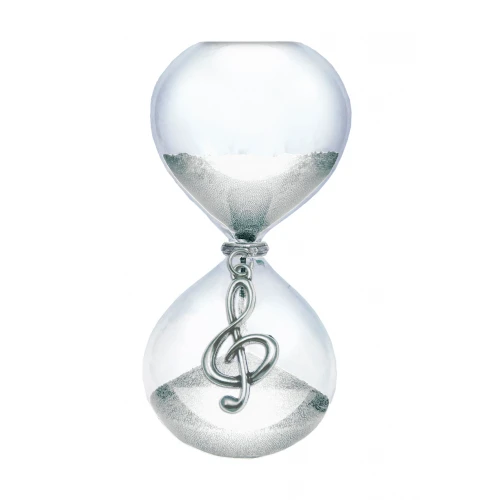 Bomboniera clessidra grande sabbia argento con chiave di violino
