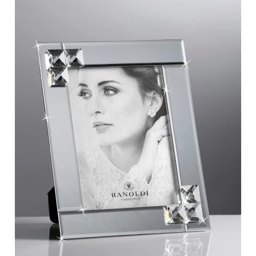 Portafoto Ranoldi in Cristallo a Specchio: Bomboniera Matrimonio con Dettagli a Rilievo e Box cm.13x18
