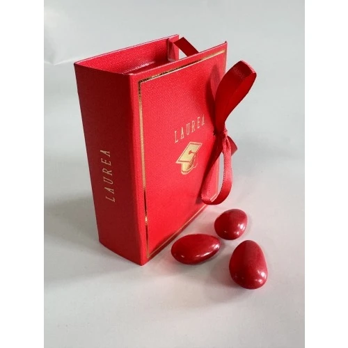 Scatola a libro porta confetti per laurea con tocco oro