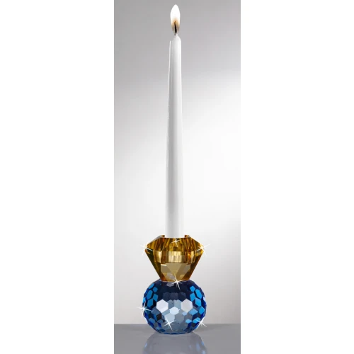 BOMBONIERA PORTACANDELA IN CRISTALLO BLU E AMBRA