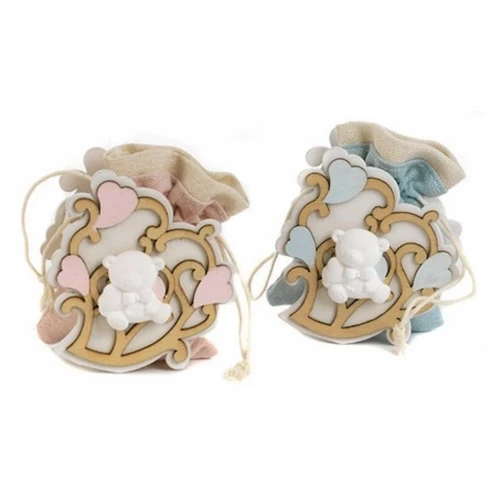 SACCHETTINO CONFETTI ORSO-CUORI CELESTE CM.8