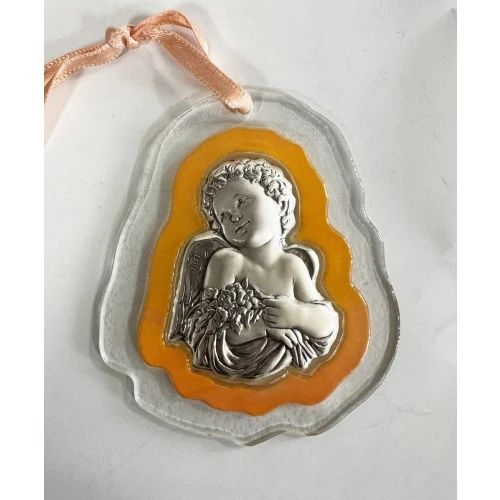 Quadretto con Angioletto cm. 9x10 arancio - Offerta Bomboniere