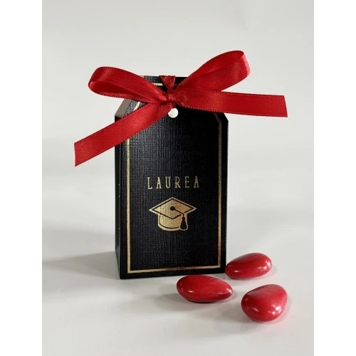 Scatola TAG porta confetti per laurea con tocco oro