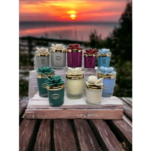 CANDELA PROFUMATA CON FIORE - CM.9 AVORIO