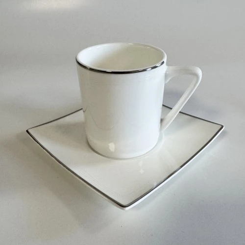 set 12 tazzine caffè in fine porcellana bone china bianche con filo platino