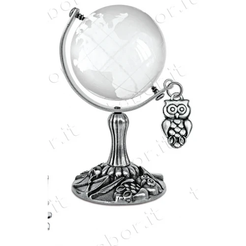 Globo terrestre laurea in vetro con gufo 