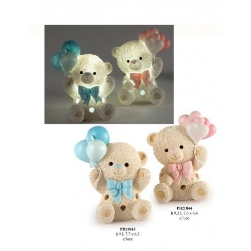 Bomboniera per battesimo Bimba: Orsetto Luminoso con Palloncini cm. 9.2 Rosa