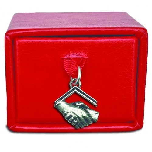 Scatolina porta confetti con ciondolo stretta di mani per laurea NEL SOCIALE