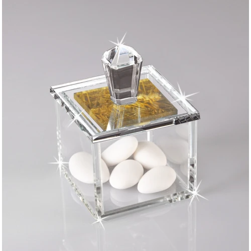 Bomboniera Matrimonio e 50° Anniversario: Scatolina Portagioie in Cristallo Ranoldi con Inserto Oro