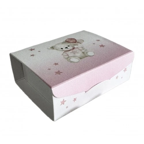 Scatola a libro porta confetti con orsetto per nascita e battesimo femminuccia