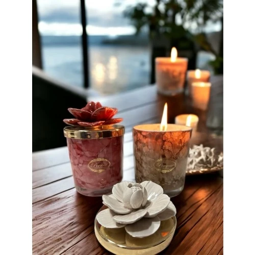 CANDELA PROFUMATA CON FIORE - CM.12 ROSA