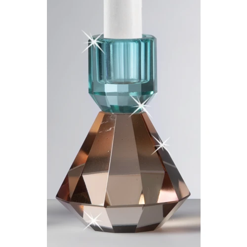 Portacandele in Cristallo bicolor Ranoldi: Bomboniera Matrimonio cm.8x8x11 Tabacco-Verde