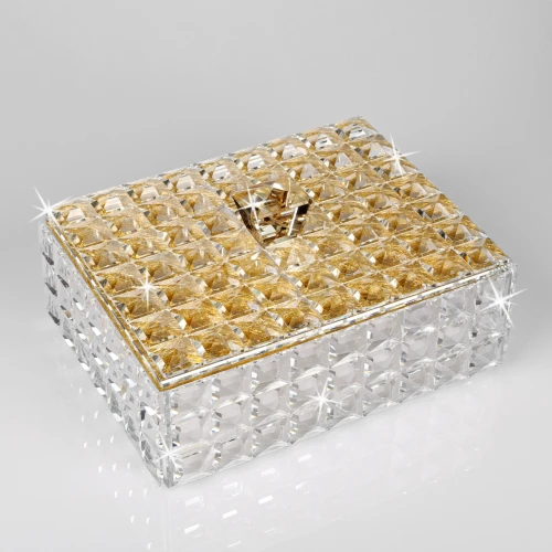 SCATOLA PORTAGIOIE IN CRISTALLO CM.22X18X10 ELEMENTI DORATI