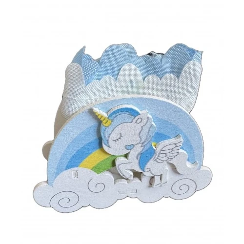 OFFERTA - PORTA CONFETTI UNICORNO CELESTE BATTESIMO