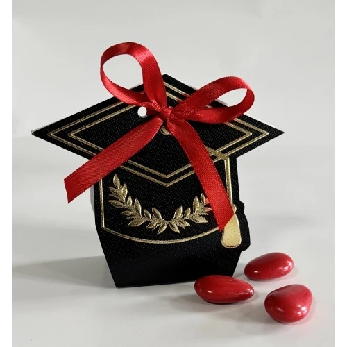 Scatola Tocco porta confetti laurea con CORONA ALLORO