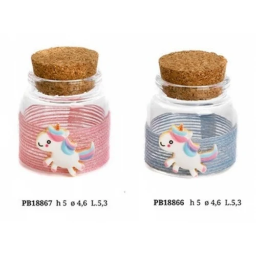 BARATTOLO VETRO CONFETTI UNICORNO 5 CM. ROSA
