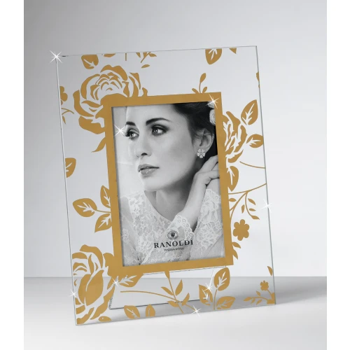 PORTAFOTO IN CRISTALLO SERIGRAFIA FIORI ORO cm.13X18 - RANOLDI
