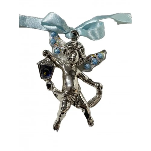 Angelo con ali in murrina celeste rivestito in argento cm.12x9 - Offerta Bomboniere