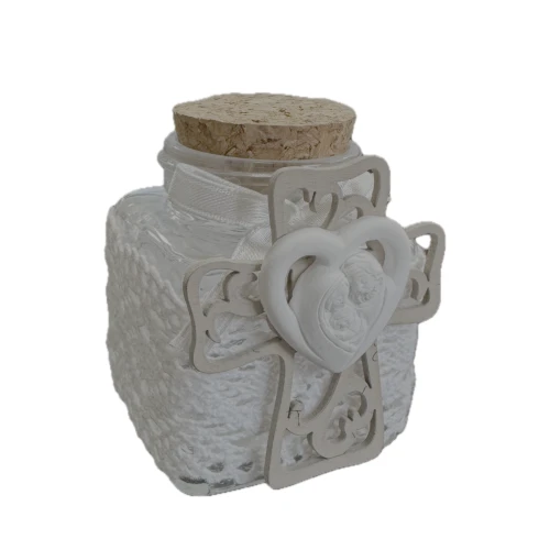 OFFERTA - BARATTOLO IN VETRO PER CONFETTI SACRA FAMIGLIA COMUNIONE