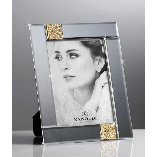 Bomboniera Portafoto Ranoldi in Cristallo a Specchio con Dettagli Dorati e Box Regalo cm.13x18