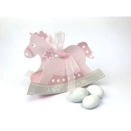 Scatolina Cavallo a dondolo rosa scritta