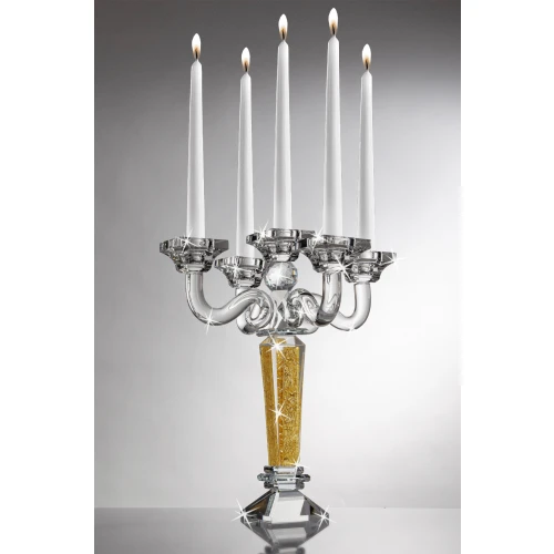 CANDELABRO 5 FIAMME IN CRISTALLO ELEMENDI DORATI - RANOLDI 