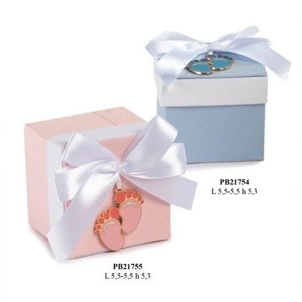 Scatola confetti per nascita con simbolo piedini cm. 5.5 - Rosa