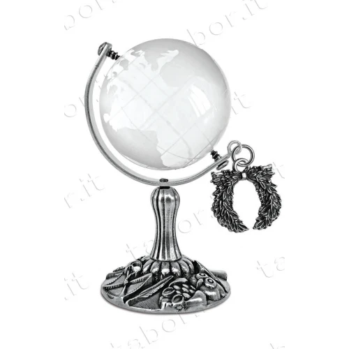 Globo terrestre laurea in vetro ciondolo alloro con scatola