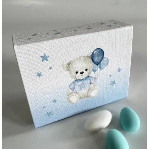 Scatola a libro porta confetti con orsetto per nascita e battesimo maschietto