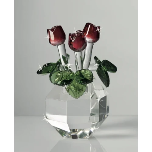 PIANTINA IN CRISTALLO CON FIORI ROSSI CM.13 RANOLDI