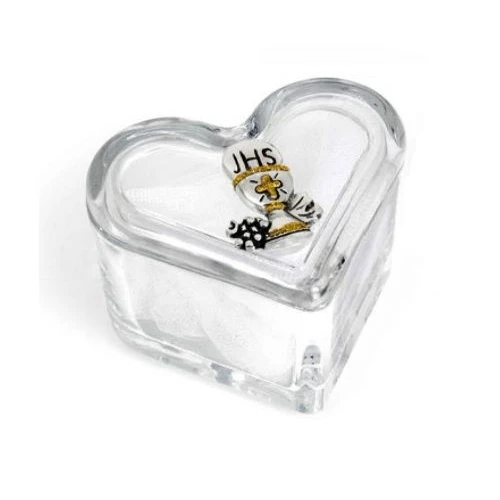 Scatolina cuore in cristallo con rosario bomboniera comunione - Memory 2016