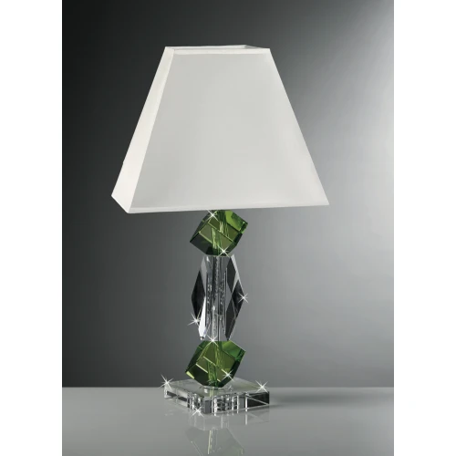 Lampada in Cristallo Ranoldi con Cubi Verde chiaro e Paralume in Cotone Bianco