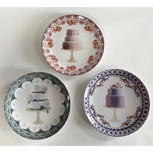 Set 3 piattini dolce Henriette in porcellana decoro torte
