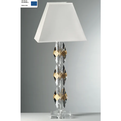 Lampada in Cristallo Ranoldi con Inserti Dorati e Paralume Bianco | Misure CM.71