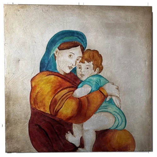 Olio su tela Madonna con bambino
