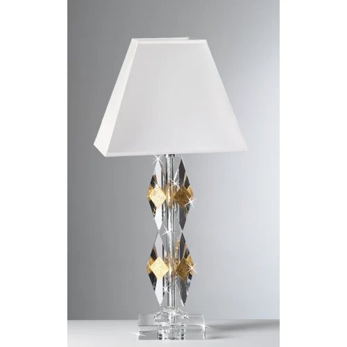 Lampada in Cristallo Ranoldi con Inserti Dorati e Paralume Bianco | Misure CM.61