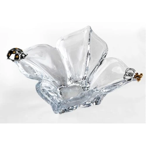 Centrino Zaira in cristallo con coccinella e fedi nozze d'oro bomboniera matrimonio - Me