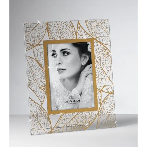 PORTAFOTO IN CRISTALLO SERIGRAFIA FOGLIE ORO cm.13X18 - RANOLDI