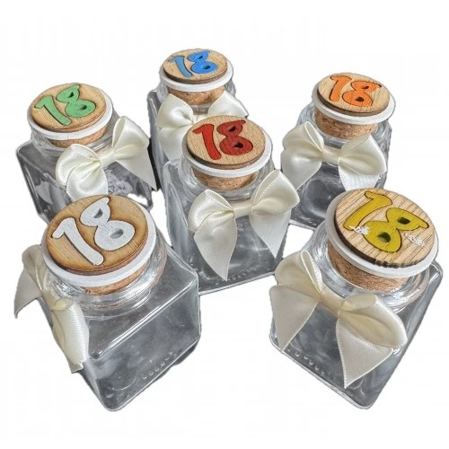 OFFERTA - BARATTOLO VETRO CONFETTI CON SIMBOLO 18 ANNI