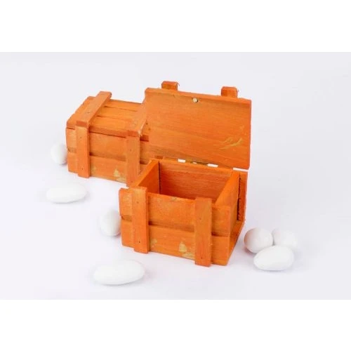 Scatolina a baule legno arancio porta confetti