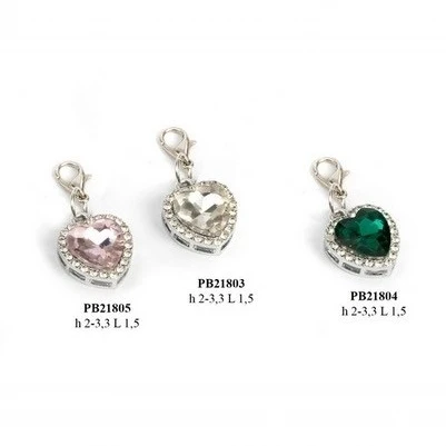 Ciondolo Cuore Bomboniera in Metallo con Pietra Brillante – Decorazione Sacchetti cm.2 Bianco