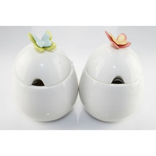 Zuccheriera in porcellana con farfalle Mandorle