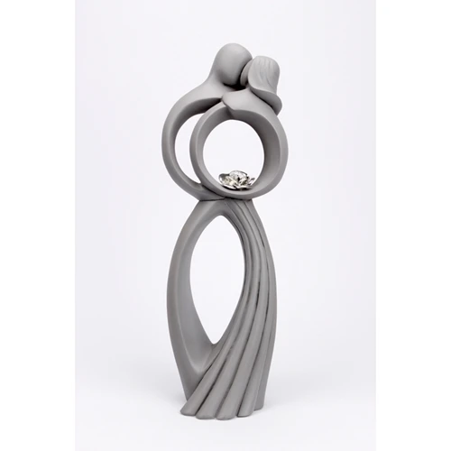 Scultura coppia con fiore - grigio