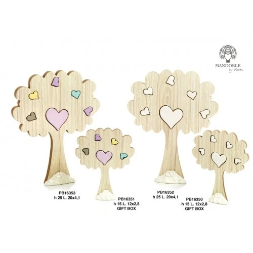 ALBERO/CUORI COLORATI 25 CM. LEGNO-PORCELLANA